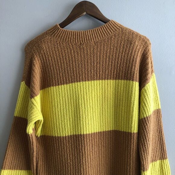 BP Oversized Striped Soft Stretchy Knit Sweater Shirt Yellow Brown - Picture 9 of 12